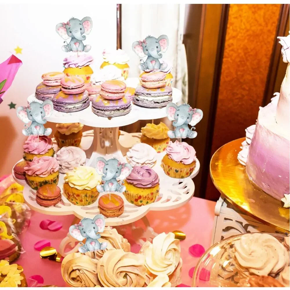 2 Pk. Double Sided Pink Elephant Cupcake Toppers/Picks, Pack of 24 X 2